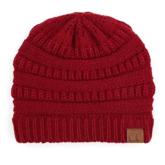 CC Brand Cardinal Red Chunky Cable Knit Skully Beanie Hat - Picture 9 of 9